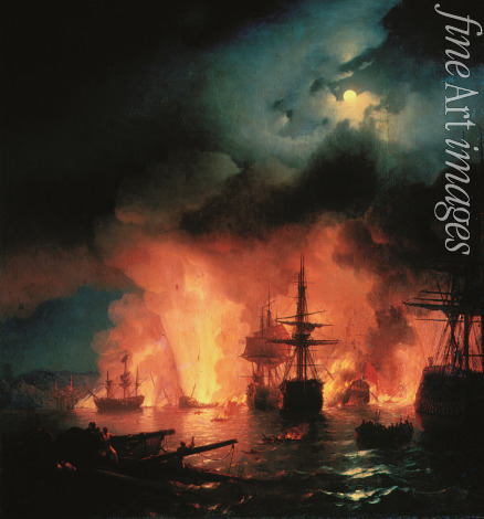 Aivazovsky Ivan Konstantinovich - The naval Battle of Chesma on the night 26 July 1770