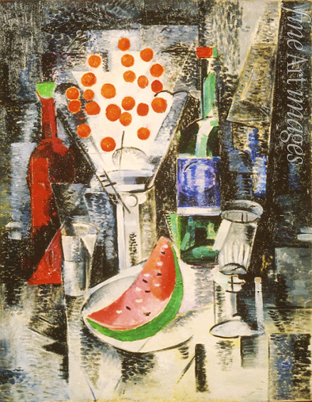 Exter Alexandra Alexandrovna - Still life with a vase and bottles (Vase with cherrys)