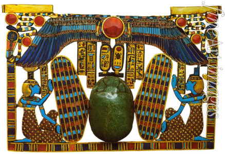 Altägyptische Kunst - Pektorale mit dem Skarabäus und Göttinnen Nephthys und Isis