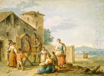 Zais Giuseppe - A group of peasants before the tabernacle with the Standing Madonna statue