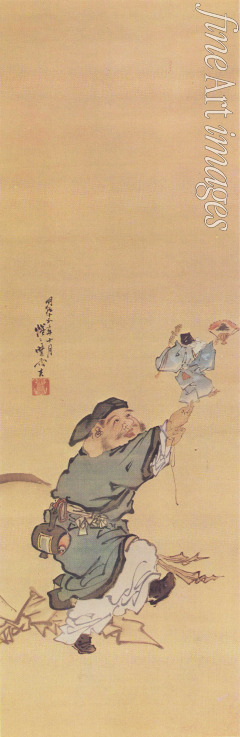 Kyosai Kawanabe - Der Glücksgott Daikoku mit einer verkleideten Ratte