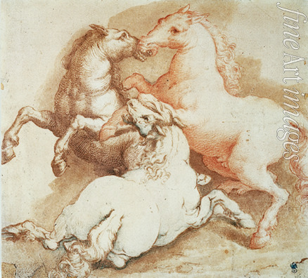 Italienischer Meister - Kämpfende Pferde