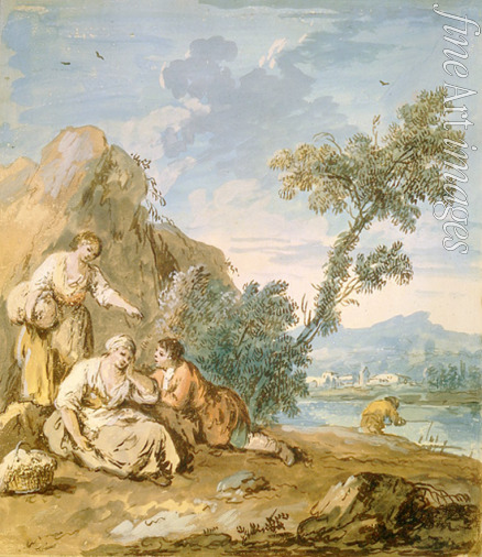 Zais Giuseppe - Three peasants resting on a river bank