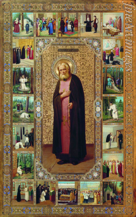 Russian icon - Saint Seraphim of Sarov with Scenes from His Life