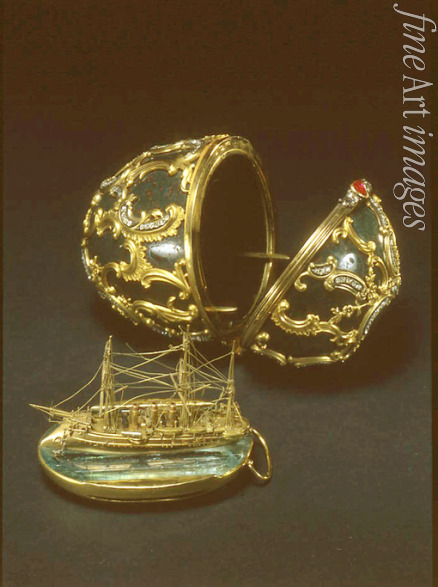 Perchin Michail Jewlampiewitsch (Fabergé-Werkstatt) - Osterei mit Modell des Kreuzers Die Erinnerung an Asow