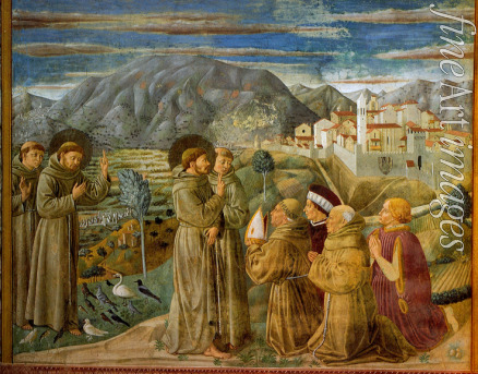 Gozzoli Benozzo - Heiliger Franziskus predigt zu den Vögeln (Freskenzyklus der Franziskuslegende)