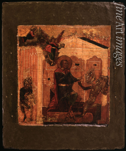 Russian icon - Saint Nicetas and devil