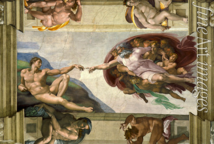 Buonarroti Michelangelo - Die Erschaffung Adams. Deckenfreske in der Sixtinischen Kapelle im Vatikan