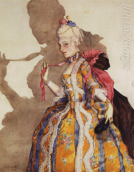 Somow Konstantin Andrejewitsch - Kostümentwurf für Tamara Karsawina als Marquise. Musik von Mozart