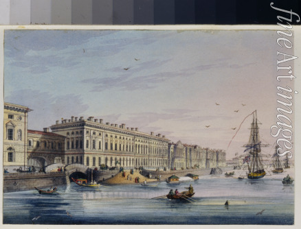 Anonymous - View of the Palace Embankment in St. Petersburg (Album of Marie Taglioni)