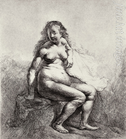 Rembrandt van Rhijn - Seated nude woman