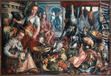 Beuckelaer Joachim - Die gut ausgestattete Küche, mit Jesus bei Martha und Maria im Hintergrund