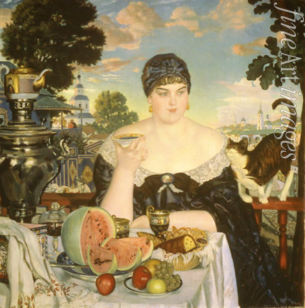 Kustodiev Boris Michaylovich - The Merchant's Wife Drinking Tea
