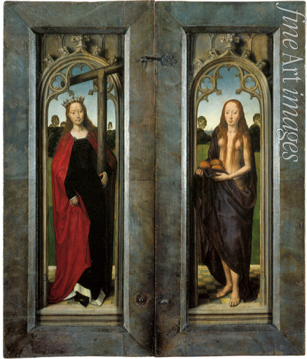 Memling Hans - Triptychon von Adriaan Reins, Rückseite: Die Heiligen Wilgefortis und Maria von Ägypten