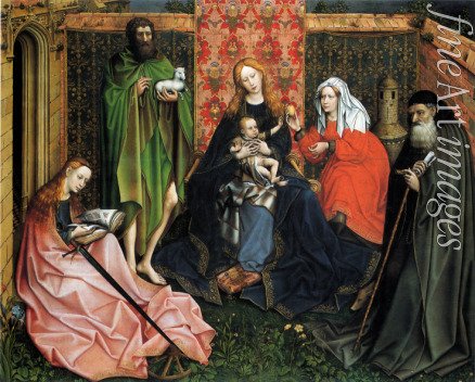 Niederländischer Meister - Madonna und Kind mit Heiligen im verschlossenen Garten