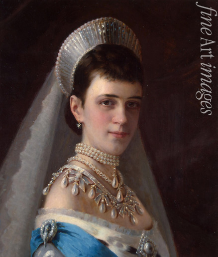 Kramskoi Iwan Nikolajewitsch - Porträt der Kaiserin Maria Fjodorowna, Prinzessin Dagmar von Dänemark (1847-1928) mit Perlenschmuck