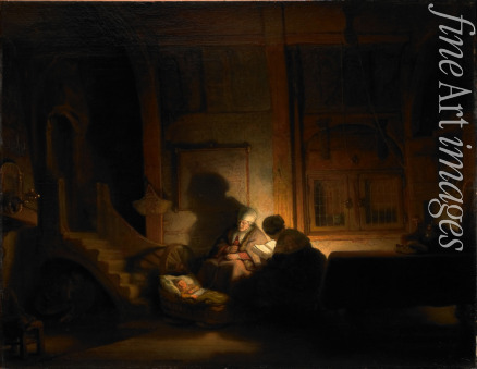 Rembrandt van Rhijn (Schule) - Die Heilige Familie am Abend
