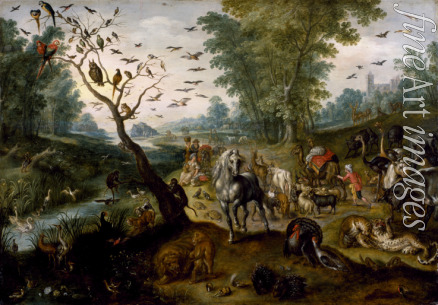 Kessel Jan van the Elder - Noah's Family Assembling Animals before the Ark