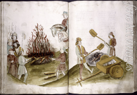 Unbekannter Künstler - Jan Hus wurde am 6. Juli 1415 verbrannt. Seine Asche wurde in den Rhein gestreut (aus: Ulrich Richental 