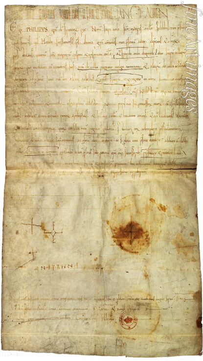 Medieval Document - Diploma of Philip I in favor of the Abbey of St. Crépin in Soissons, with signature by Anne of Kiev, Queen of France