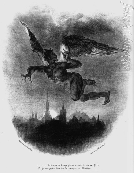 Delacroix Eugène - Mephistopheles Prologue in The Sky. Illustration to Goethe's Faust