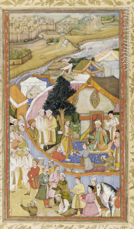 Hiranand - Daud bekommt eine Ehrenrobe von Munim Chan (llustration von Akbar-Nama)
