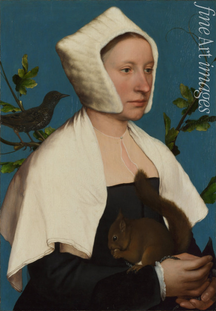 Holbein Hans der Jüngere - Dame mit Eichhörnchen und Star (Anne Lovell?)
