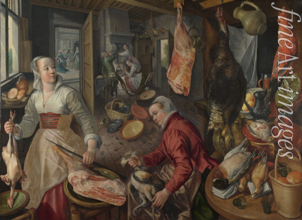 Beuckelaer Joachim - Die vier Elemente: Feuer. Eine Küchenszene mit Jesus bei Martha und Maria im Hintergrund
