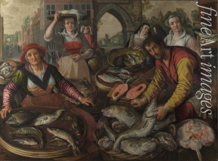 Beuckelaer Joachim - The Four Elements: Water. A Fish Market with the Miraculous Draught of Fishes in the Background