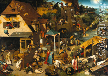 Bruegel (Brueghel) Pieter the Elder - The Netherlandish Proverbs (The Blue Cloak or The Topsy Turvy World)