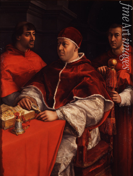 Raphael (Raffaello Sanzio da Urbino) - Portrait of Pope Leo X with Cardinals Giulio de' Medici and Luigi de' Rossi