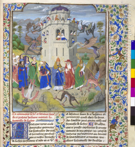Liédet Loyset - Fortress of Faith (Miniature of the Saints Gregory, Augustine, Jerome, and Ambrose fighting demons)