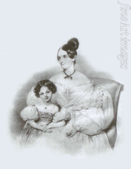 Kriehuber Josef - Portrait of Olga Narychkina (Potocki) with their daughter Sophie (1802-1861)