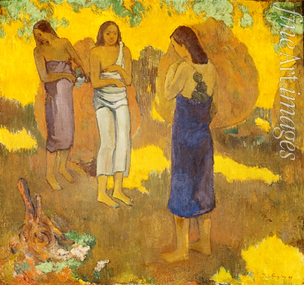 Gauguin Paul Eugéne Henri - Drei Tahitianerinnen auf gelbem Hintergrund
