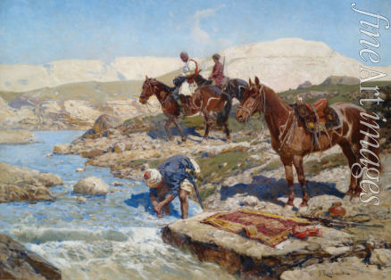 Roubaud Franz - Tscherkessische Reiter an einem Fluss