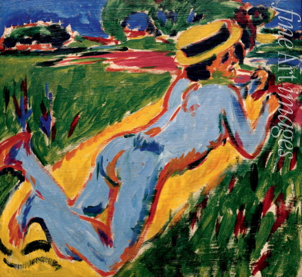 Kirchner Ernst Ludwig - Recycling Blue Nude in a Straw Hat