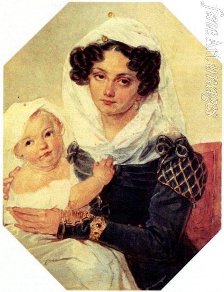 Sokolow Pjotr Fjodorowitsch - Porträt von Fürstin Maria Nikolajewna Wolkonskaja (1805-1863) mit Sohn Nikolai