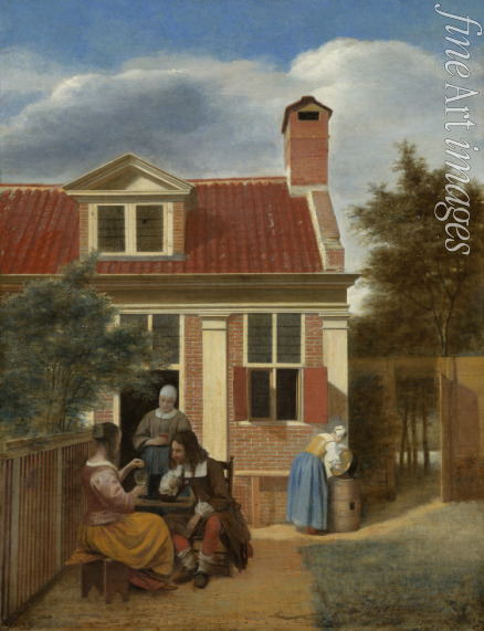 Hooch Pieter de - Gesellschaft im Hof hinter einem Haus (Das Landhaus)