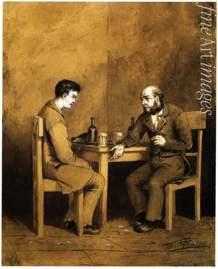 Klodt (Clodt) Mikhail Petrovich Baron - Raskolnikov und Marmeladov. Illustration for the novel Crime and Punishment by F. Dostoevsky