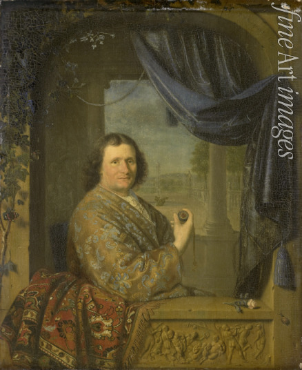 Slingelandt Pieter Cornelisz van - Bildnis eines Mannes, eine Armbanduhr in der Hand haltend