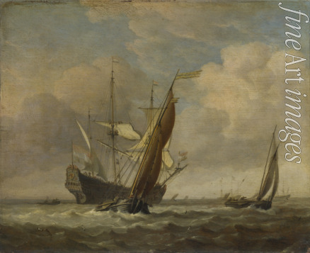 Velde Willem van de der Jüngere - Zwei kleine Boote und ein holländisches Kriegsschiff in einer Brise