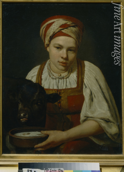 Venetsianov Alexei Gavrilovich - A Peasant Girl with a Calf