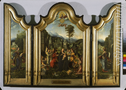 Gossaert Jan - Die Heilige Familie mit Heiligen Katharina, Barbara und musizierenden Engeln (Triptychon)