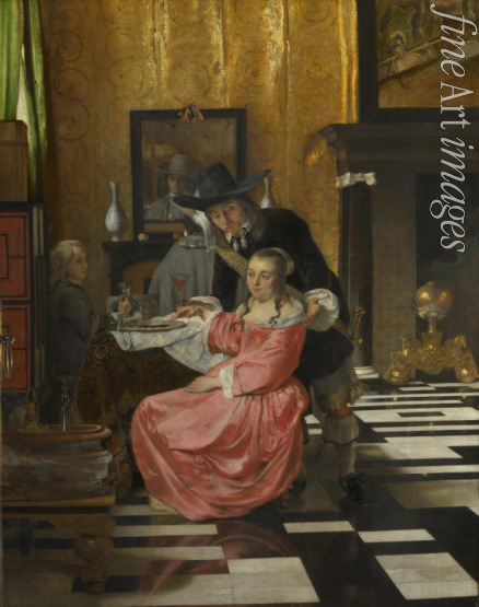 Dutch master - An Interior, with a Woman refusing a Glass of Wine