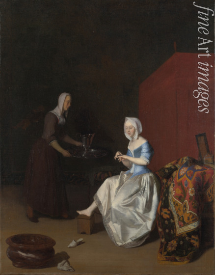 Ochtervelt Jacob Lucasz. - A Young Lady trimming her Fingernails, attended by a Maidservant