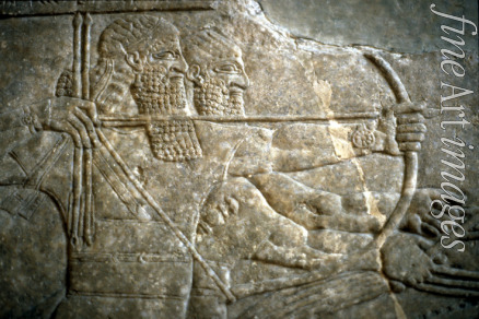 Assyrian Art - King Ashurnasirpal II during a royal lion hunt