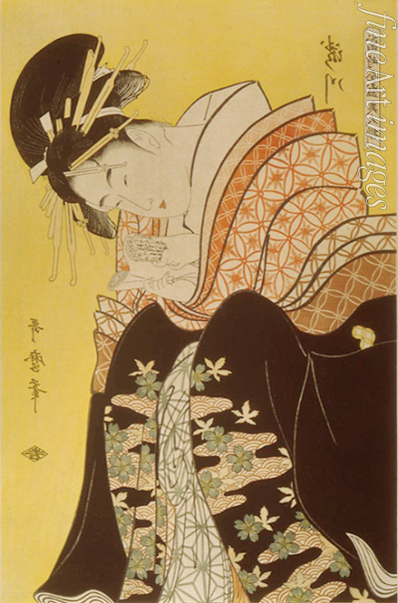 Utamaro Kitagawa - Die schöne Takigawa vom Teehaus Ogi (Aus der Serie Die berühmte Schönheiten unserer Zeit)