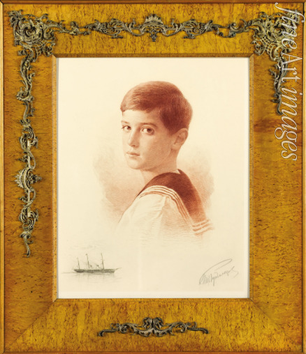 Rundalzow Michail Viktorowitsch - Porträt von Zesarewitsch Alexei Nikolajewitsch von Russland (1904-1918) mit Remarque der kaiserlichen Yacht 