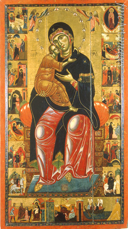 Florentinischer Meister - Madonna und Kind auf dem Thron (Mit siebzehn Szenen aus Madonnas Leben)