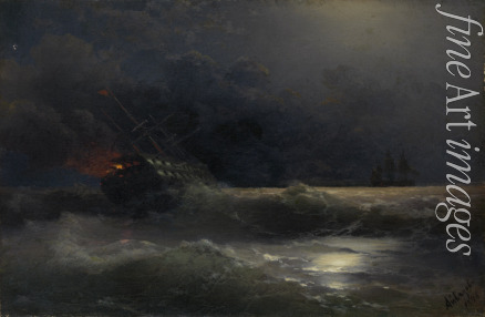 Aivazovsky Ivan Konstantinovich - Burning ship (An episode of the Russian-Turkish War)